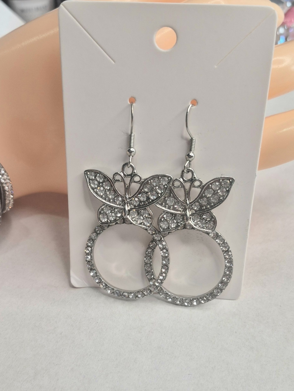 Silver Butterfly Crystal Hoop Earrings - w/ Crystal Wrap Bracelet - Picture 2 of 4